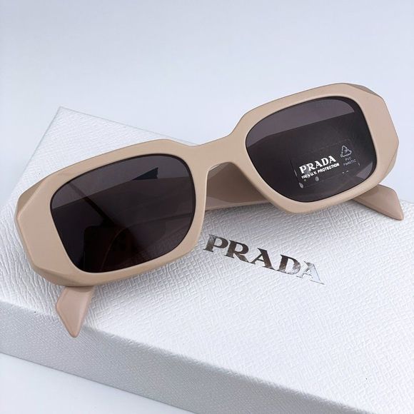 Prada PR17WS VYJ6X1 Powder Beige Brown Rectangle Unisex Sunglasses - Picture 6 of 11